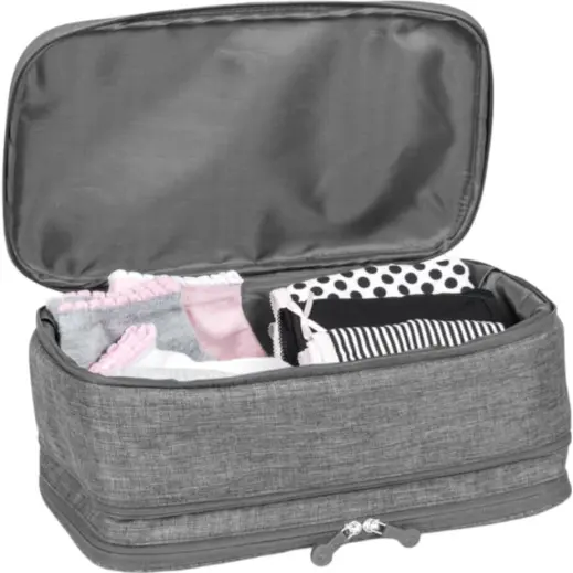 Santa Monica Deluxe Toiletry Bag Grey Bottom Open